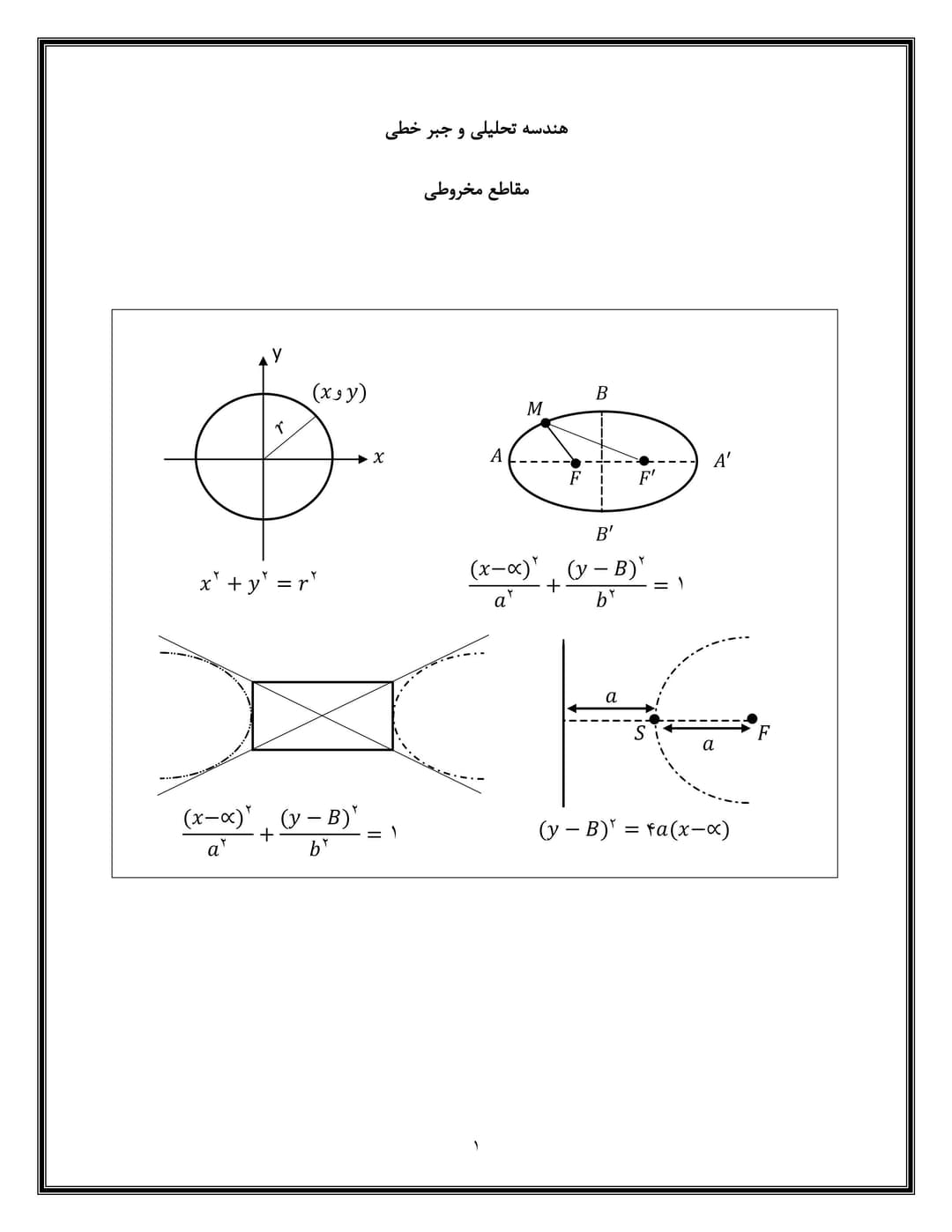 جزوه مقاطع مخروطی استاد هادی طالبی